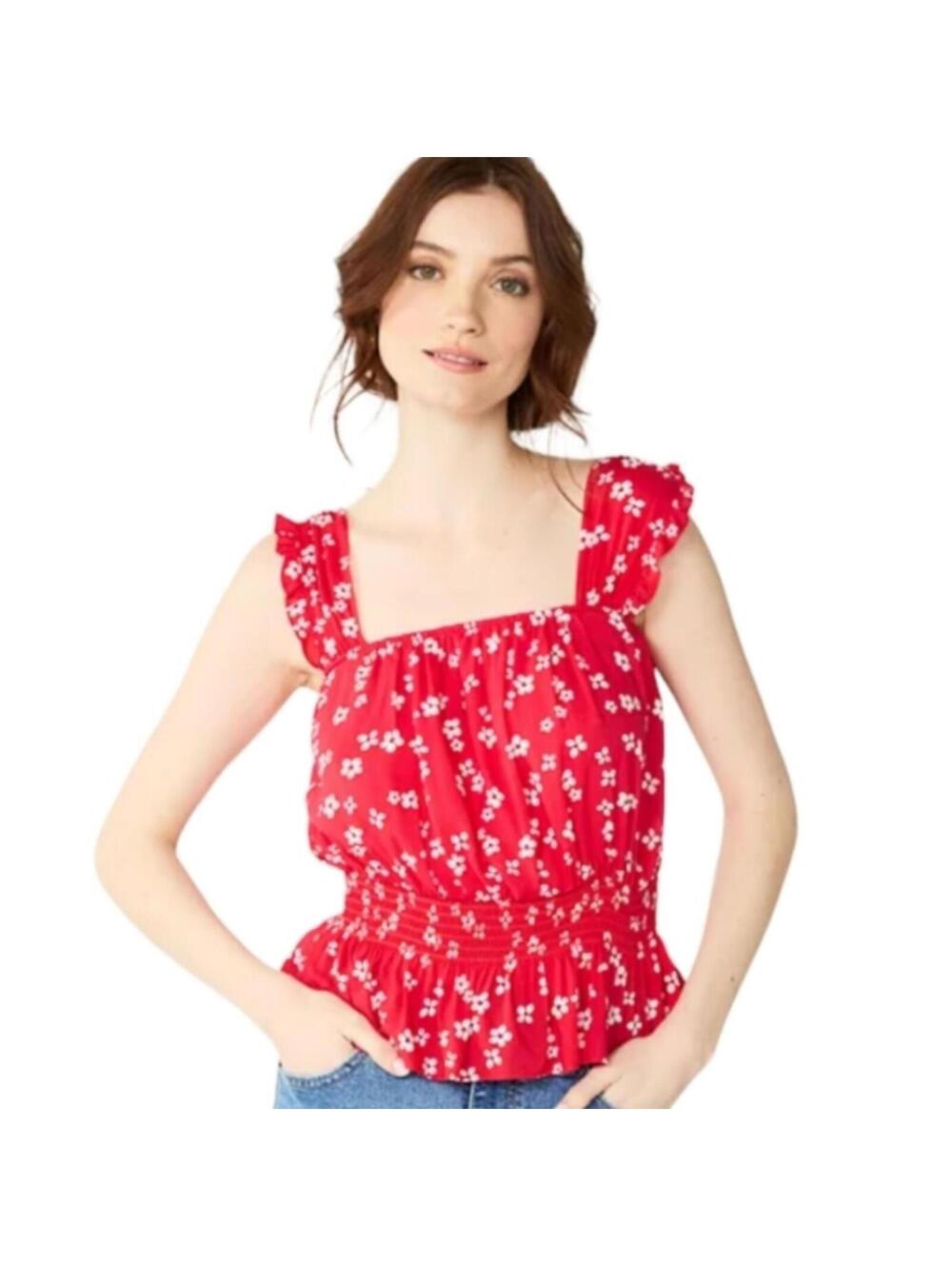 NWT Draper James RSVP Squareneck Peplum-Hem Smocked Camisole Top, Medium